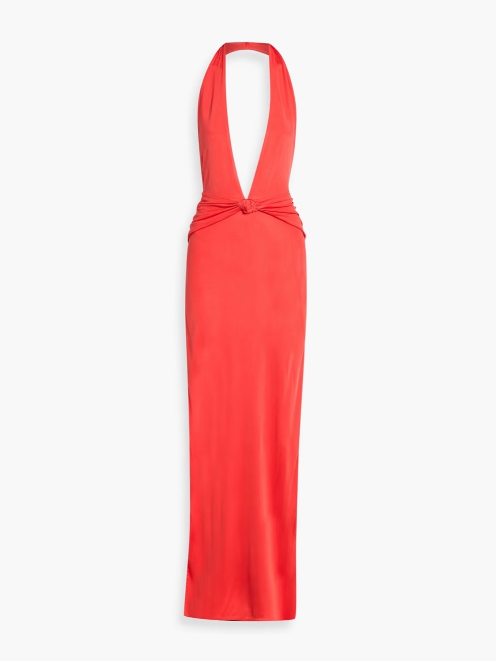 NWT Retrofete Corralee Deep V Neck Halter Knot High Slit Maxi Dress Geranium Red